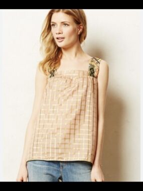 Vineet Bahl Anthropologie Sunlight Hours Beaded Tank Size XSP Made In India